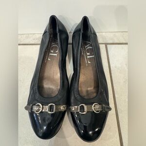 AGL Monika Cap Toe Ballet Flat Black Made in Italy EU 39 US 9 Leather Buckle